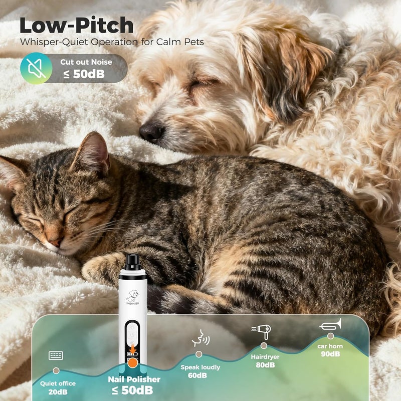 PleySyncz Upgraded Silent Dog Nail Grinder, Cordless Grooming Pro Nail Grinder with 3 Adjustable Speeds & Led Light, Painless Paws Grooming for Small Medium Large Dogs & Cats (2 Replacement Heads) - Image 3